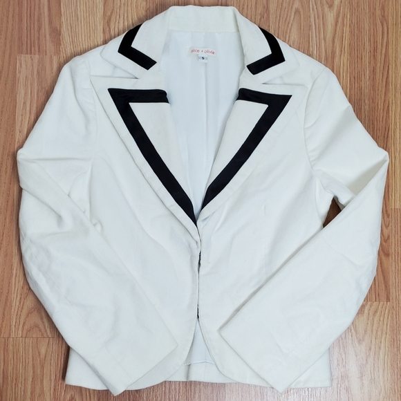 alice olivia size S corduroy trim satin blazer jacket off white casual career - Picture 1 of 12